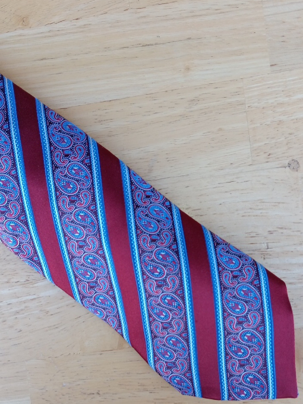 Ermenegildo Zegna Burgundy Tie with Blue Paisley Stripes